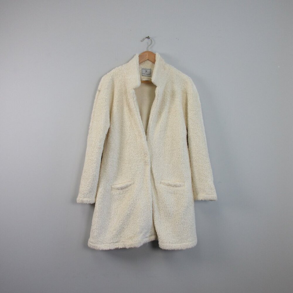 Dudley Stephens Women's Fleece Coat Jacket M Ivory Pockets Fuzzy Cozy Luxury 844